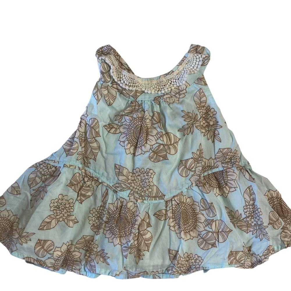 Gillian’s Closet Blue Sunflower Flowy Ruffle Lace Bow Summer Dress 0-3m